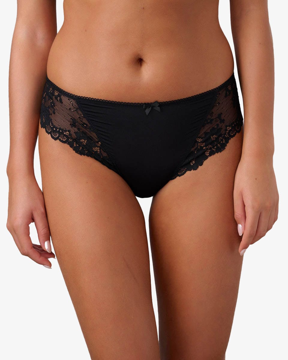 תחתון מיקרופייבר ביקיני בשילוב תחרה - BLACK – תמונה 1