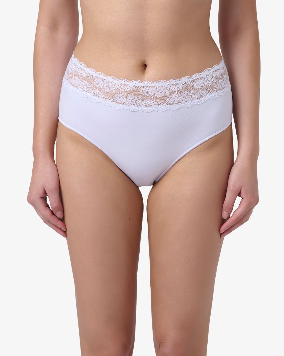 תחתון סימלס מידי בשילוב תחרה רחבה - WHITE – תמונה 1