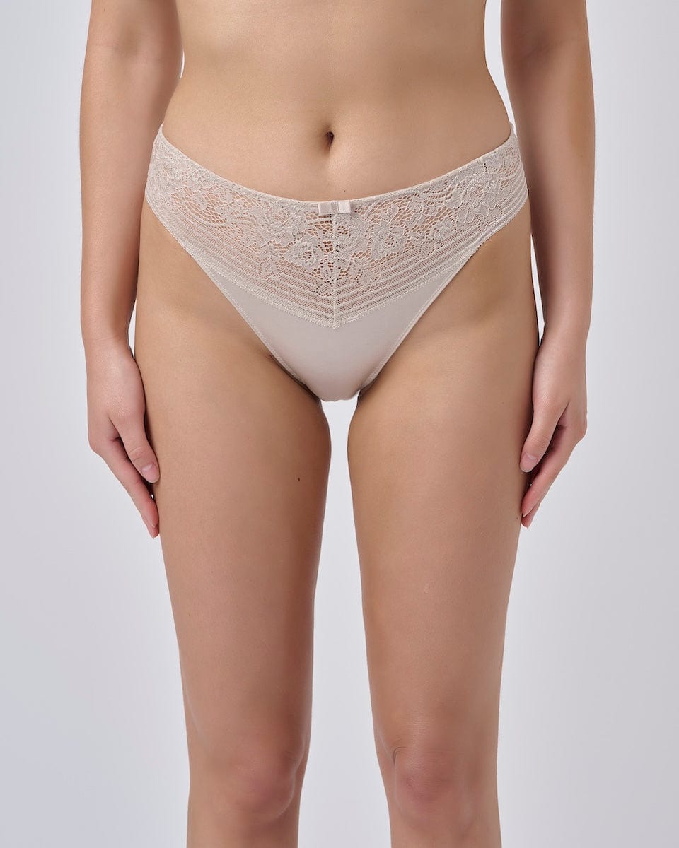 תחתון ביקיני מיקרו סרט תחרה ישר - OATMEAL – תמונה 1