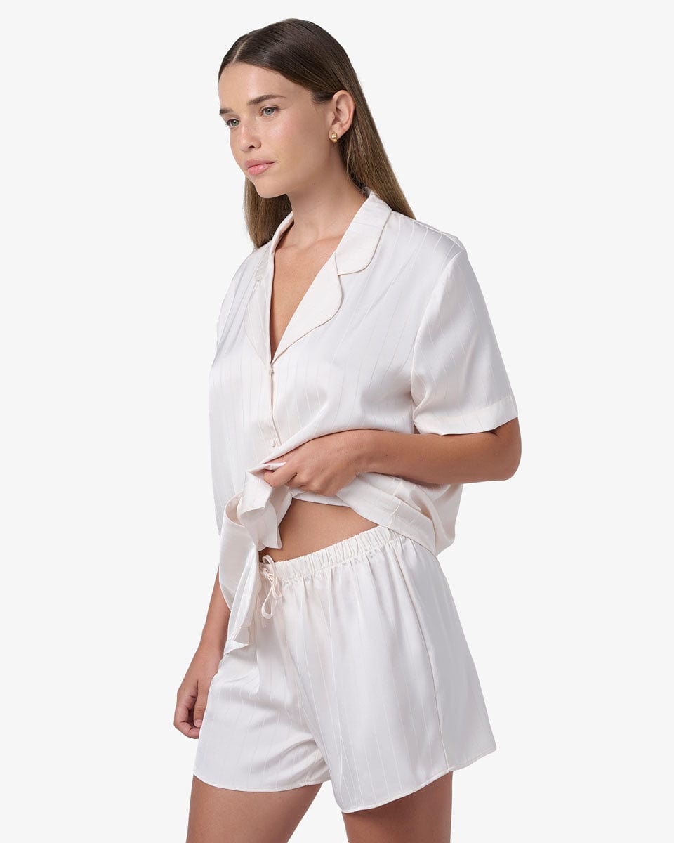 סט פיג'מה סאטן פסים - VANILLA – תמונה 2