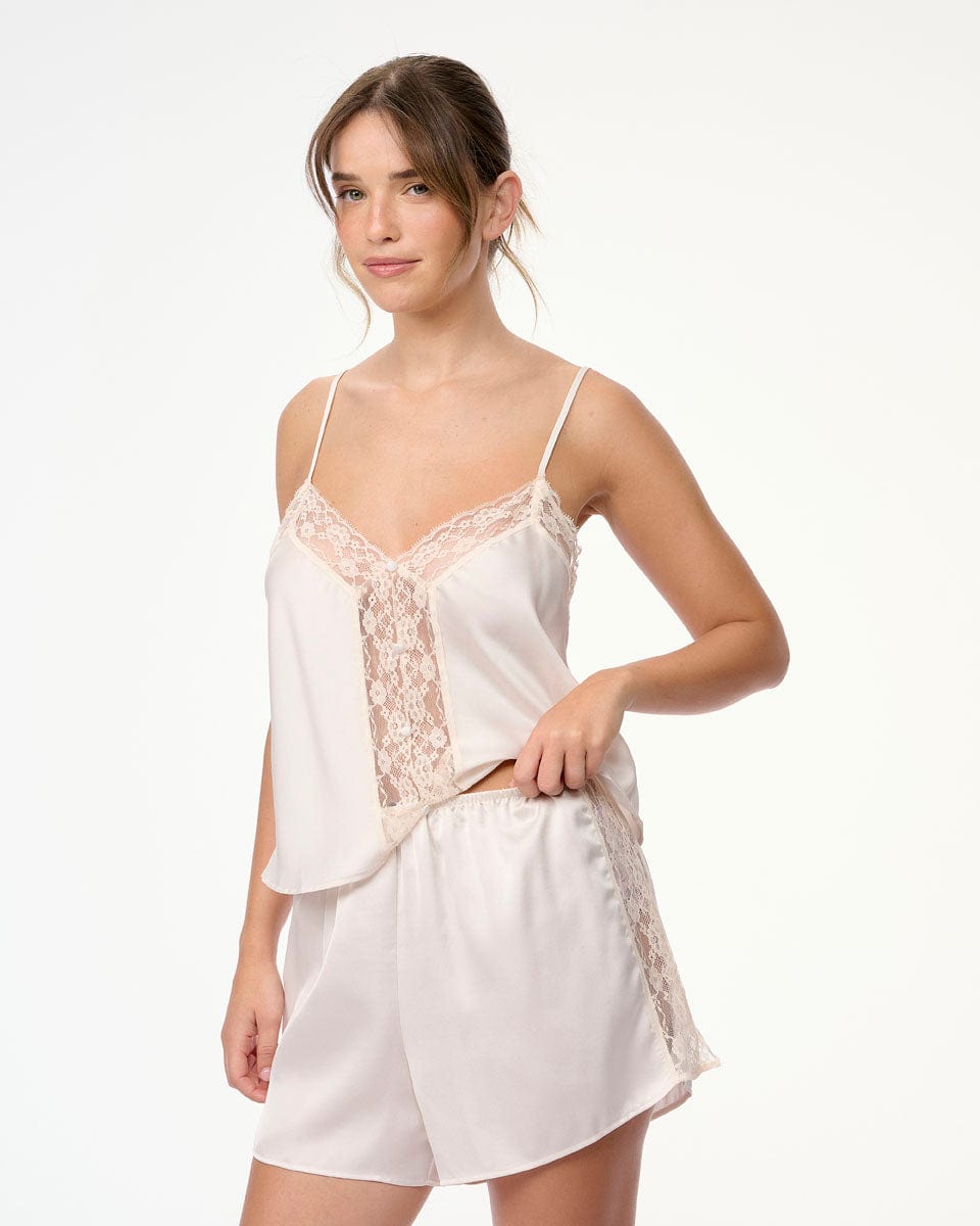 סט בייבי דול סאטן בשילוב תחרה פרחונית - VANILLA – תמונה 2