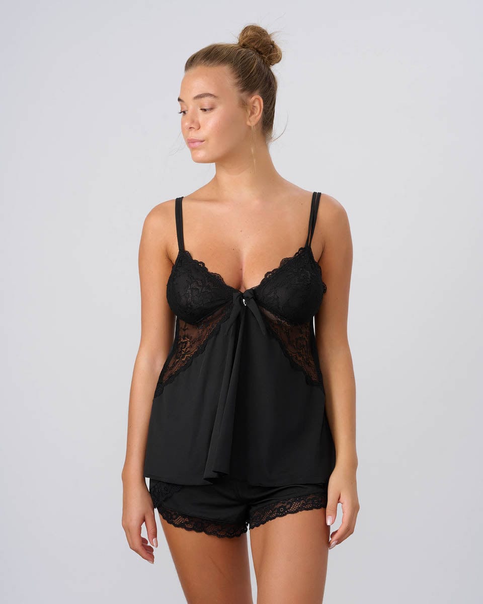 סט בייבי דול מיקרו בשילוב תחרה- מכנסון וגופיית משולשים - BLACK – תמונה 1