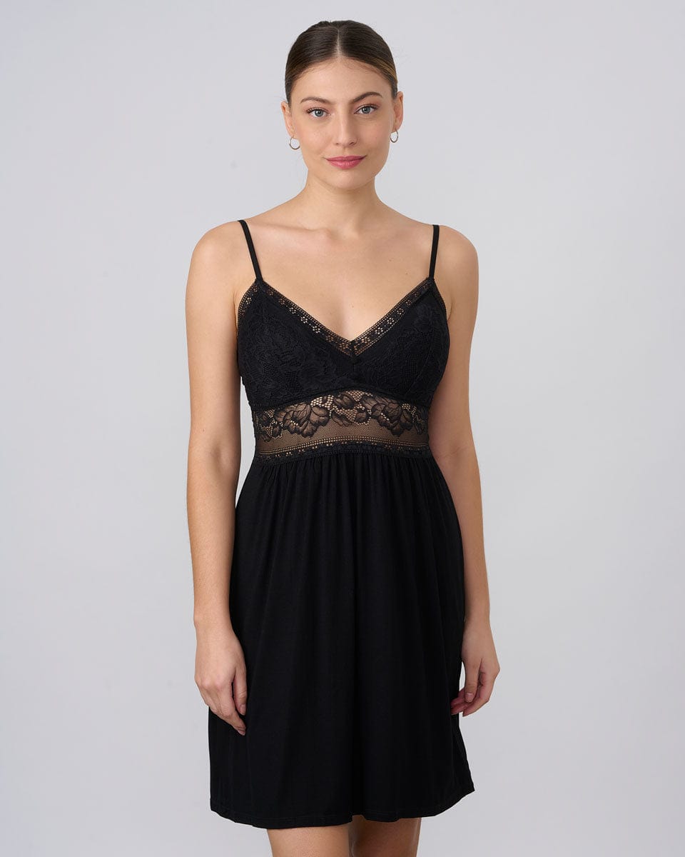 כותונת ויסקוזה בשילוב תחרה עם קאפ נשלף - BLACK – תמונה 1