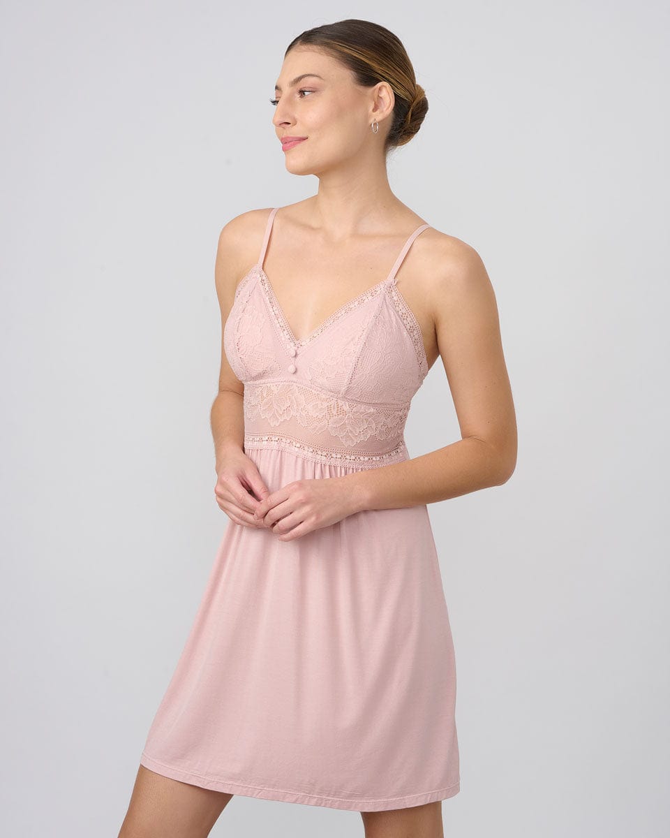 כותונת ויסקוזה בשילוב תחרה עם קאפ נשלף - PINK – תמונה 2