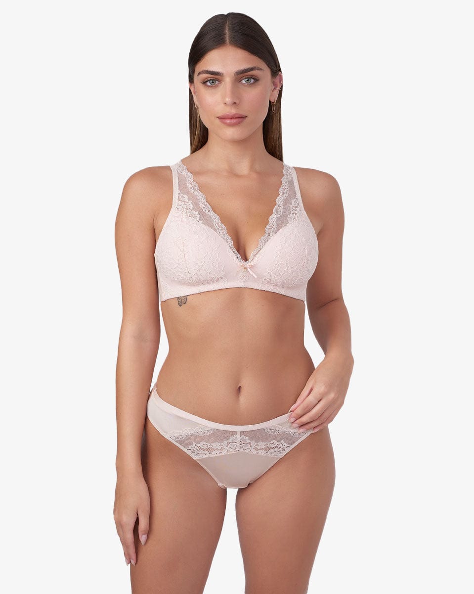 תחתון ביקיני משולב בתחרת פרחים עדינה - PEACH – תמונה 4