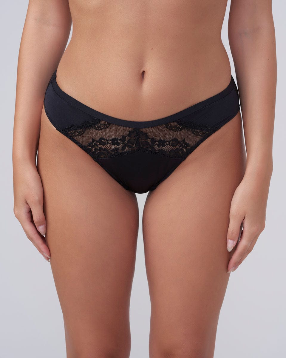 תחתון ביקיני משולב בתחרת פרחים עדינה - BLACK – תמונה 2