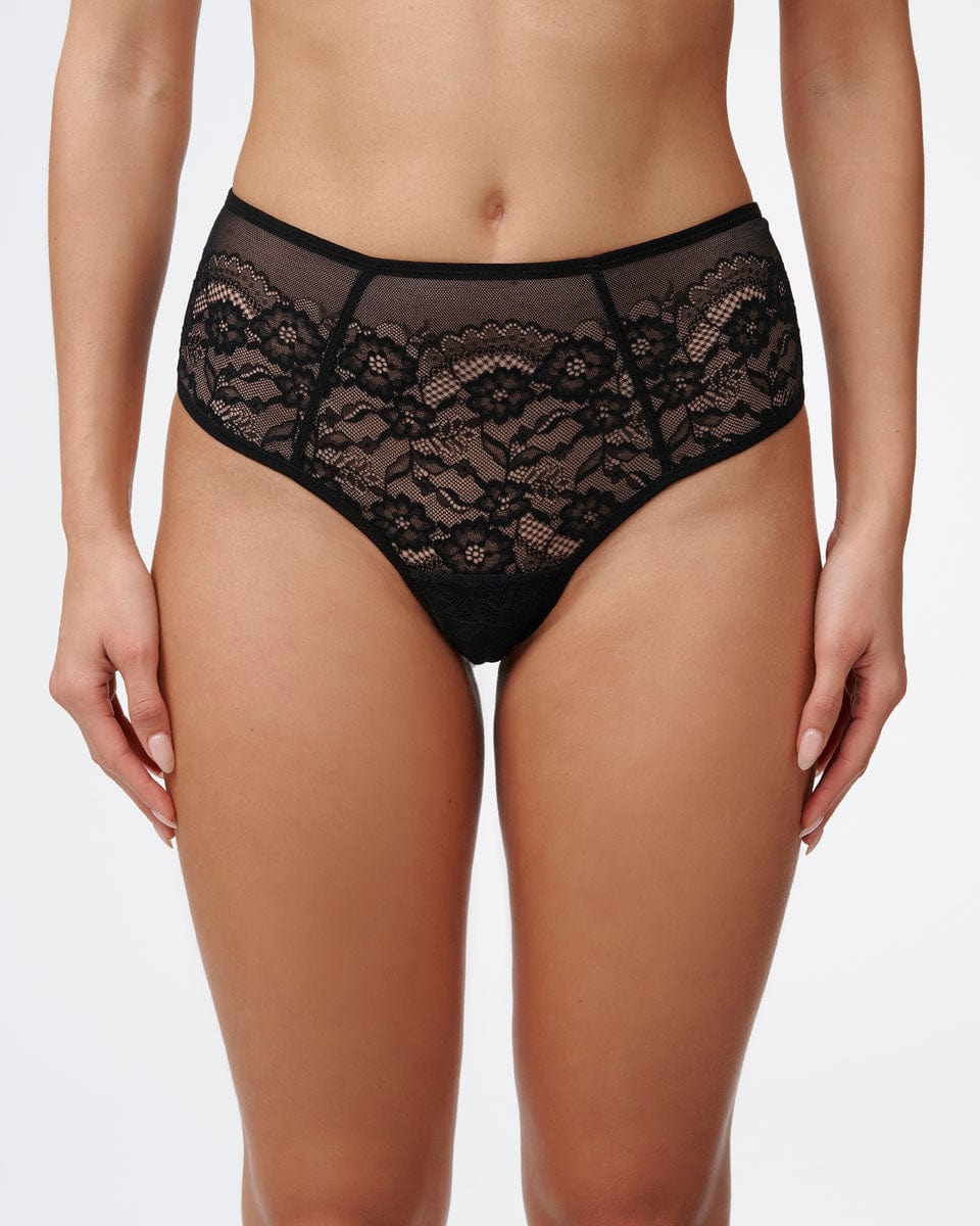 תחתון חוטיני גבוה מתחרה עדינה - BLACK – תמונה 1