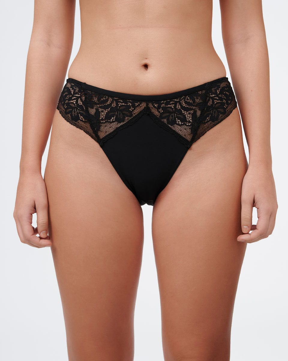 תחתון בגזרת ביקיני מתחרה פרחונית רומנטית - BLACK – תמונה 1