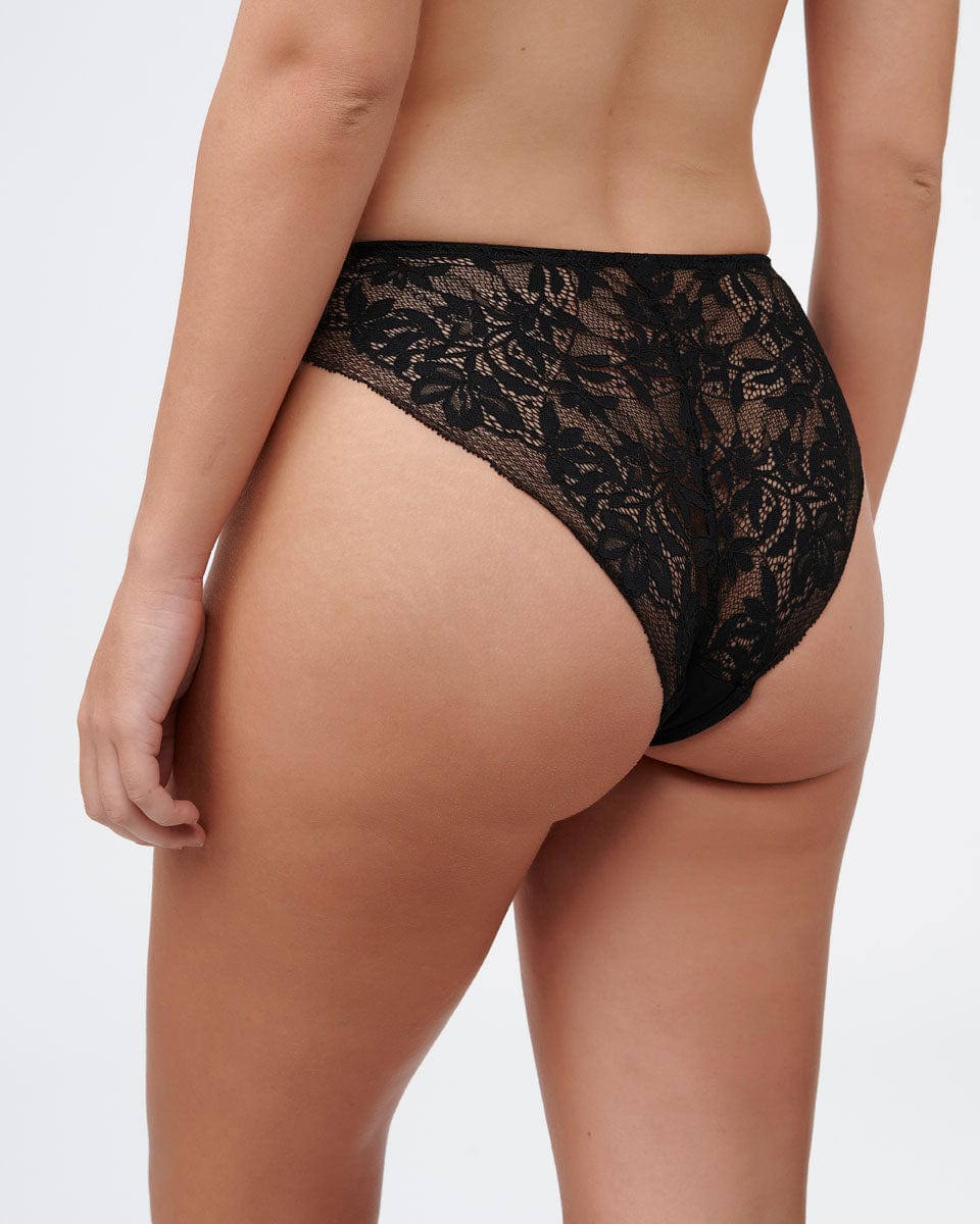 תחתון בגזרת ביקיני מתחרה פרחונית רומנטית - BLACK – תמונה 3