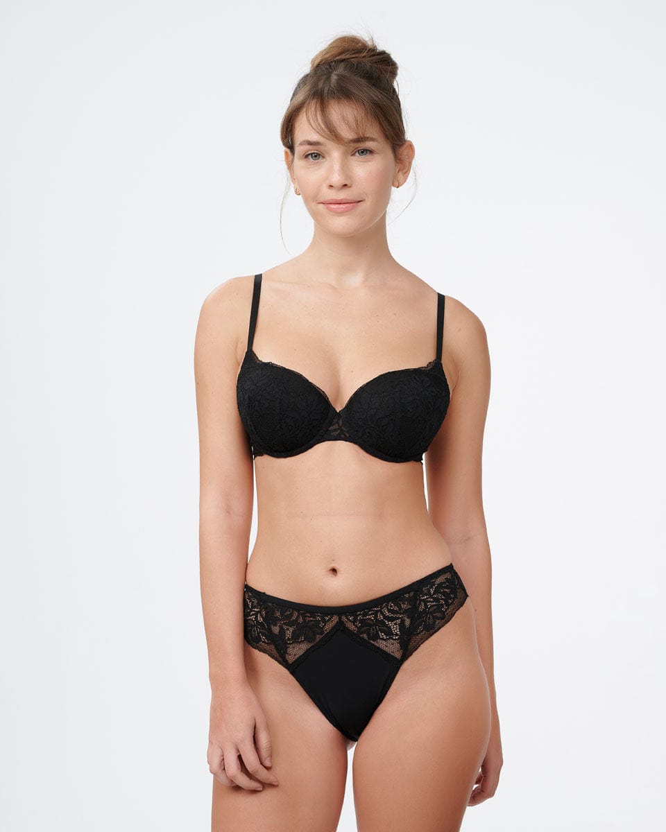 תחתון בגזרת ביקיני מתחרה פרחונית רומנטית - BLACK – תמונה 4