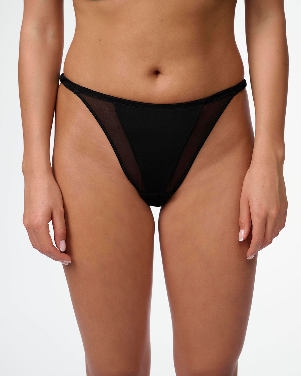 תחתון חוטיני טנגה מנומר מבד רשת - BLACK