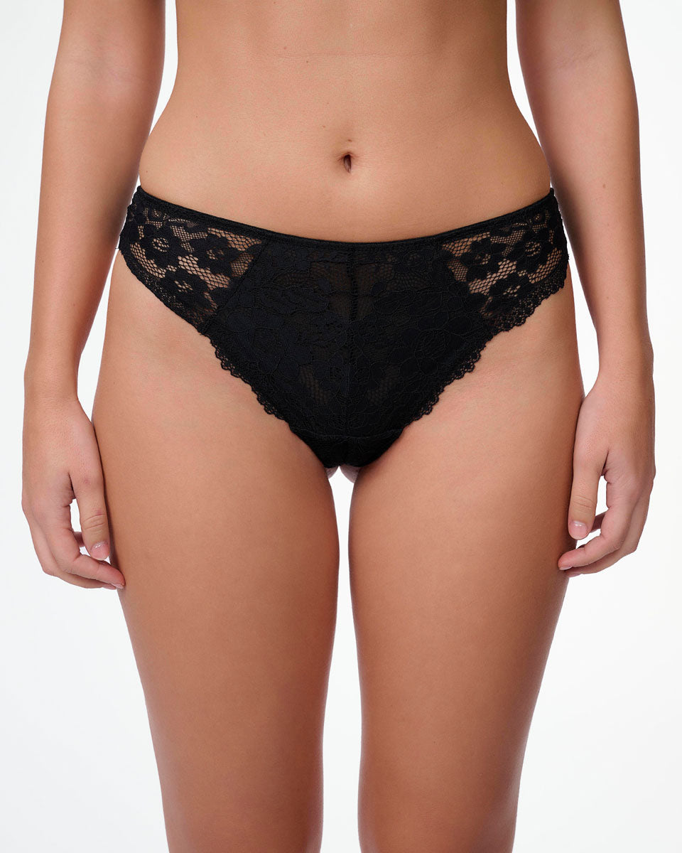 תחתון תחרה צ'יקי בשילוב רשת - BLACK