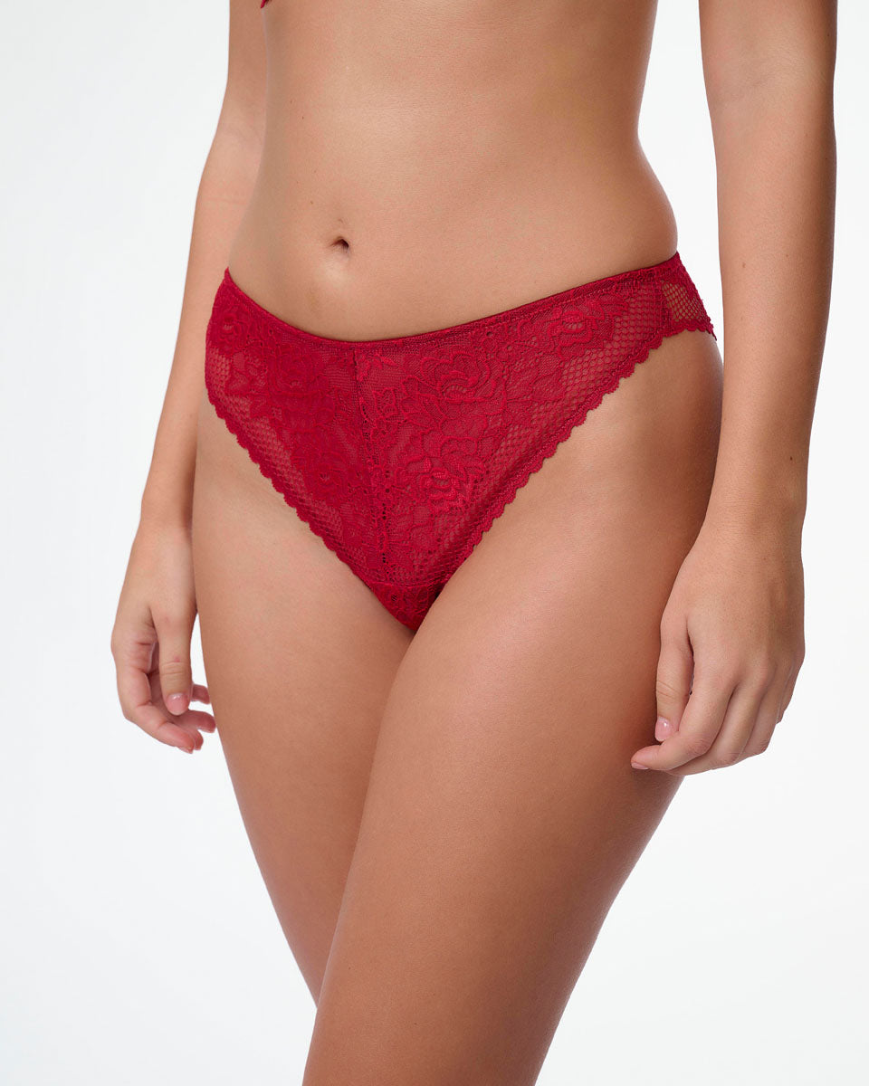 תחתון ברזילאי גבוה מתחרת רשת ופרחים - RUBY RED