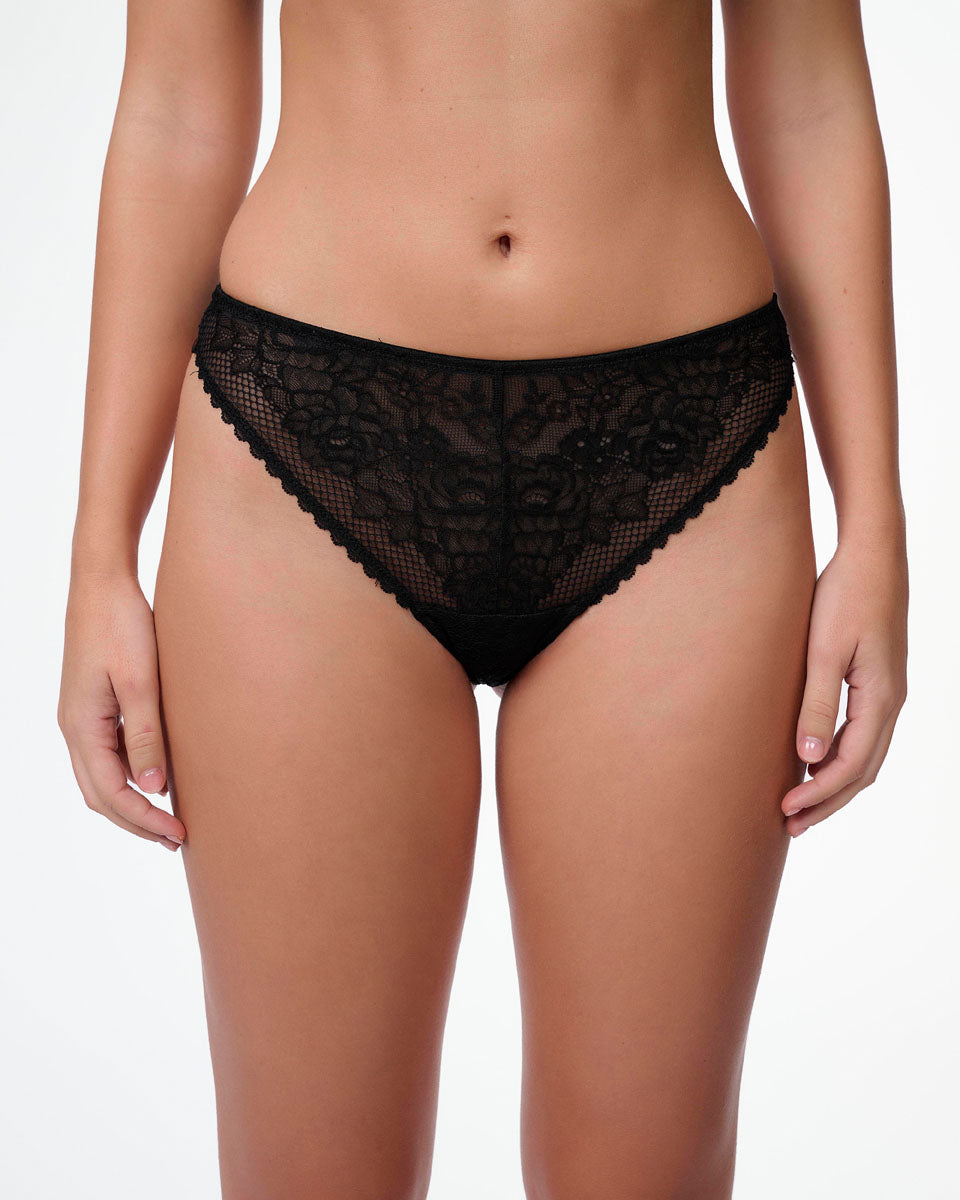 תחתון ברזילאי גבוה מתחרת רשת ופרחים - BLACK