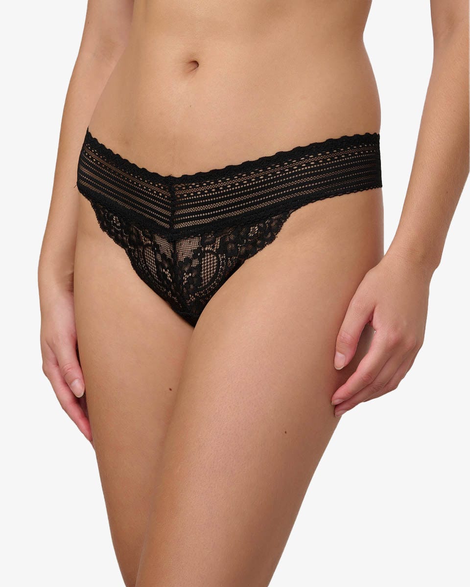 תחתון ברזילאי V CUT מתחרת פרחים - BLACK – תמונה 3