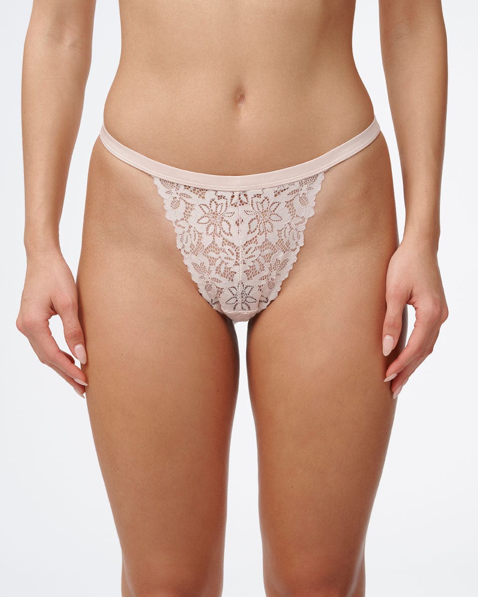 תחתון טנגה ברזילאי בשילוב תחרה וסאטן - PALE PINK – תמונה 1