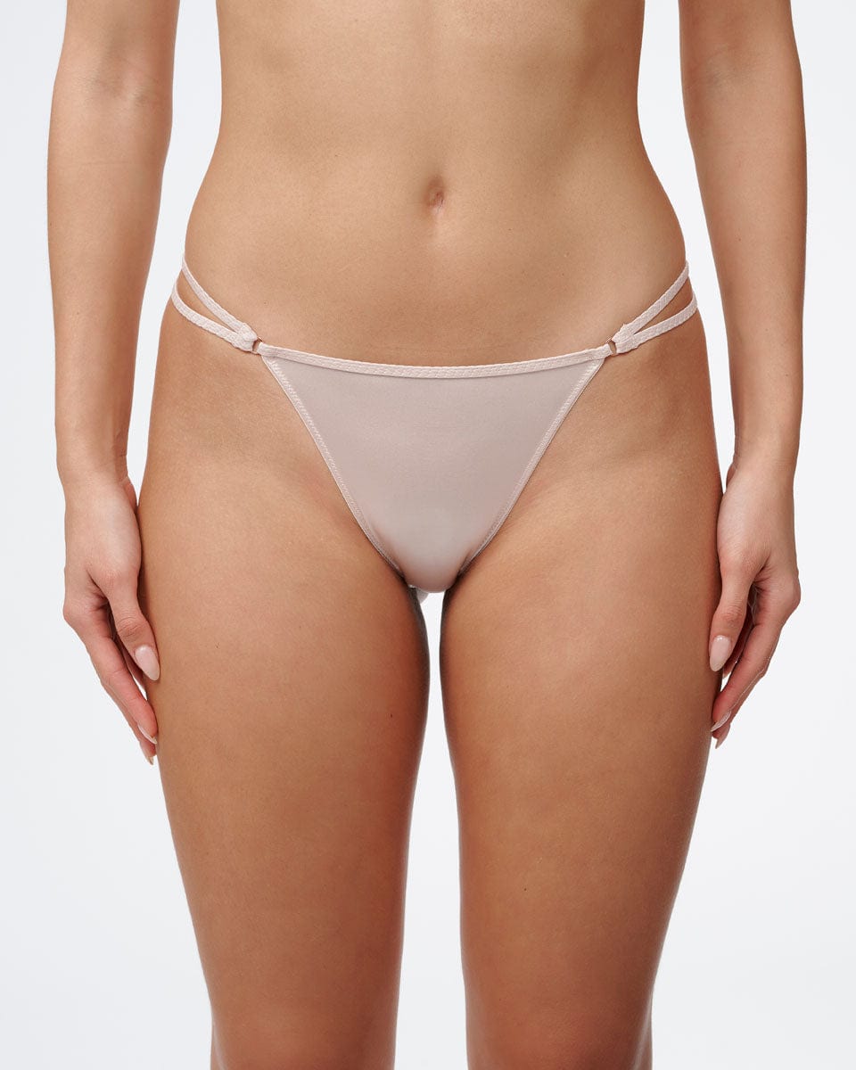 תחתון ברזילאי מבד מיקרו מבריק ורצועות בצדדים - PALE ROSE – תמונה 1