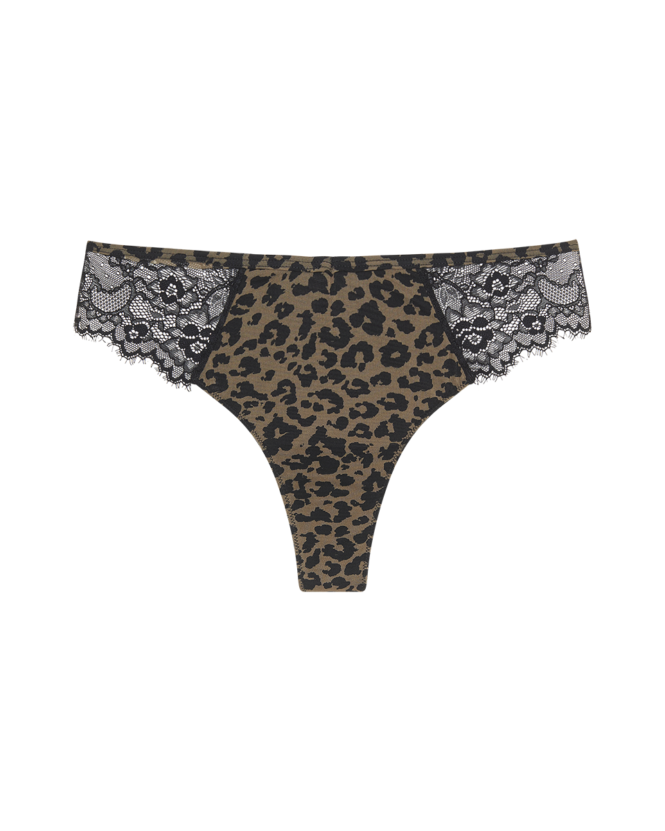 תחתון רשת בדפוס מנומר חוטיני בשילוב תחרה - LEOPARD