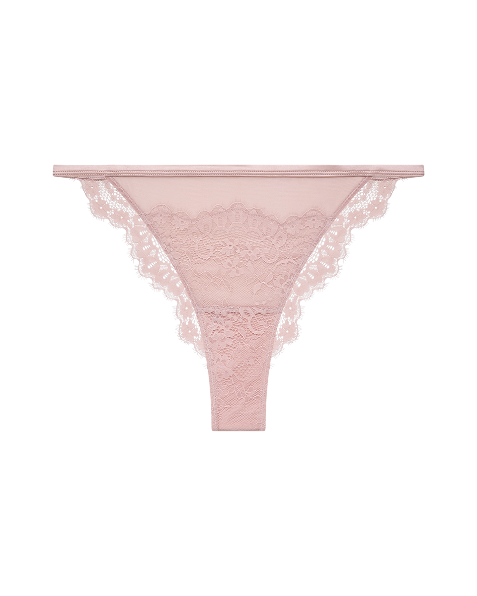 תחתון ברזילאי טנגה תחרה בשילוב בד רשת - DEEP BLUSH