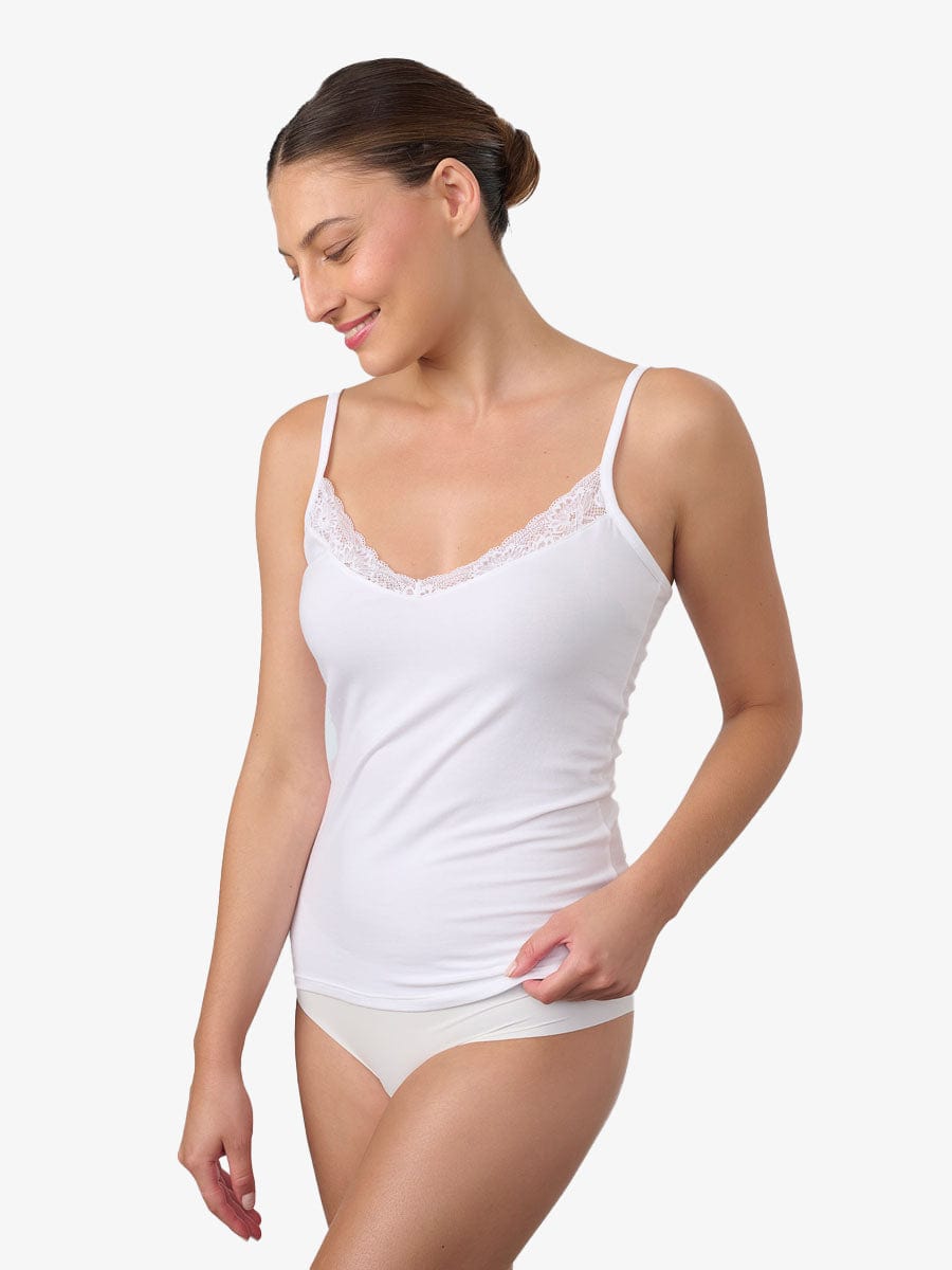 גופיית ספגטי בשילוב תחרה - WHITE – תמונה 2