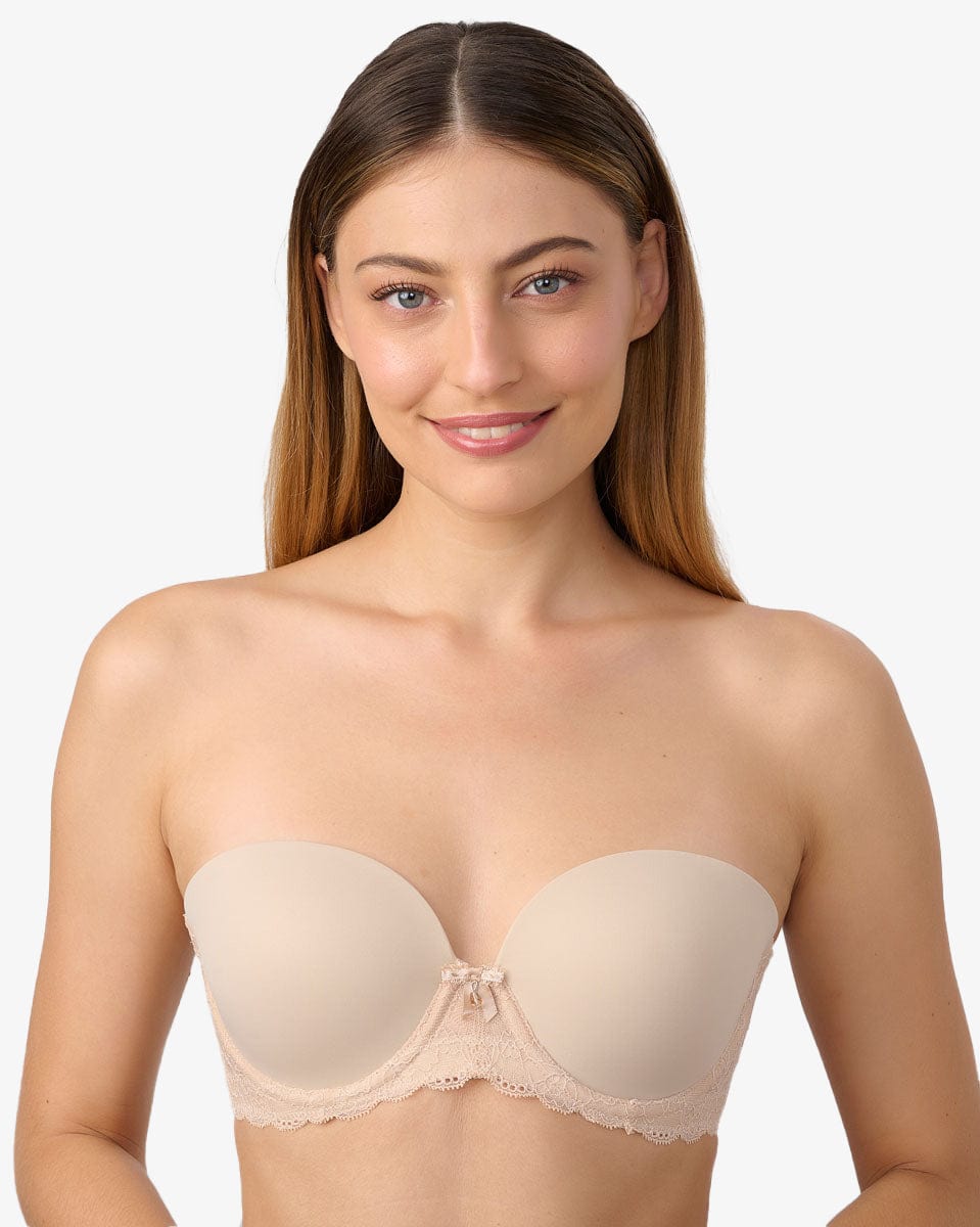 חזיית סטרפלס עם ברזלים בשילוב תחרה - NATURALE – תמונה 1