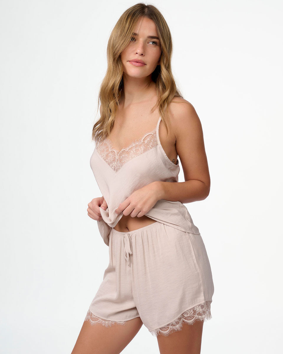 סט בייבידול סאטן במראה מקומט של גופייה ומכנסון