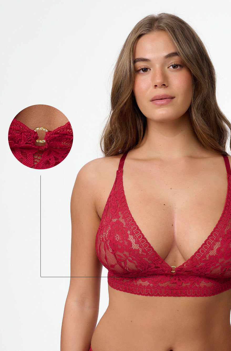 ברלט תחרה ללא ריפוד וללא ברזלים עם אביזר זהב עגול