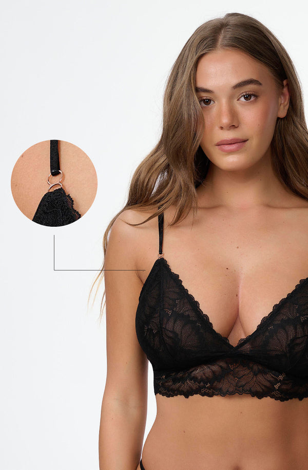 ברלט תחרה עלים ללא ריפוד וללא ברזלים - BLACK