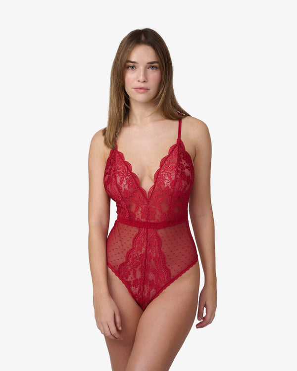 בגד גוף חוטיני סקסי מתחרה ורשת - RUBY RED – תמונה 1