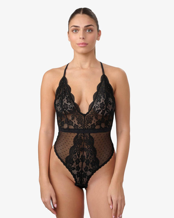 בגד גוף חוטיני סקסי מתחרה ורשת - BLACK – תמונה 1