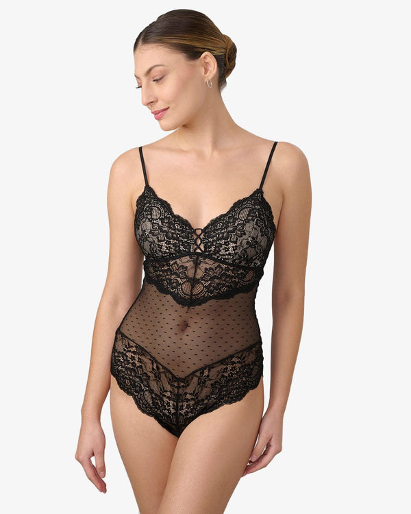 בגד גוף בשילוב תחרה עם קאפ נשלף - BLACK – תמונה 2