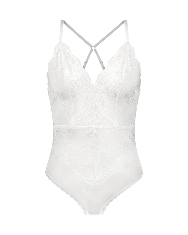 בגד גוף חוטיני מתחרה פרחונית בשילוב בד רשת נקודות