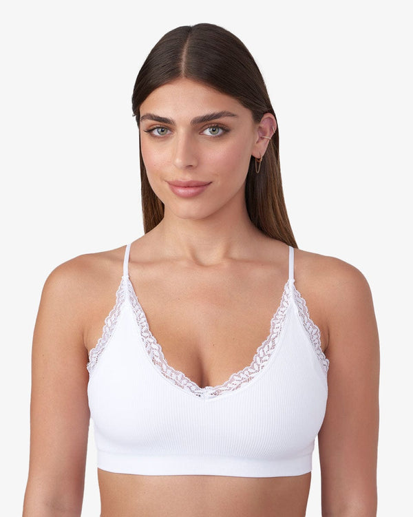 ברלט ריב סימלס בשילוב תחרה  עם קאפ נשלף - WHITE – תמונה 1