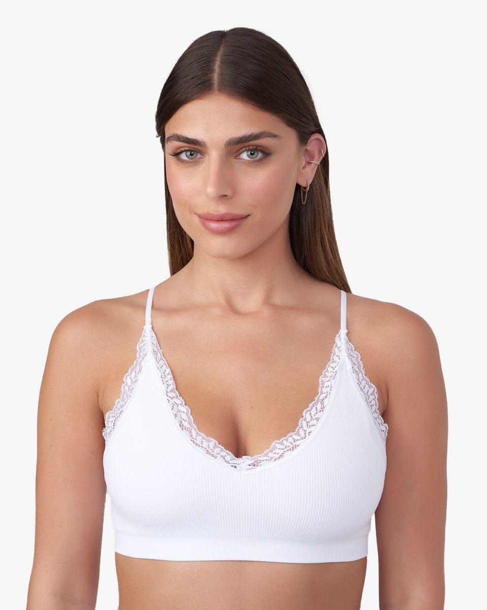 ברלט ריב סימלס בשילוב תחרה  עם קאפ נשלף - WHITE – תמונה 1