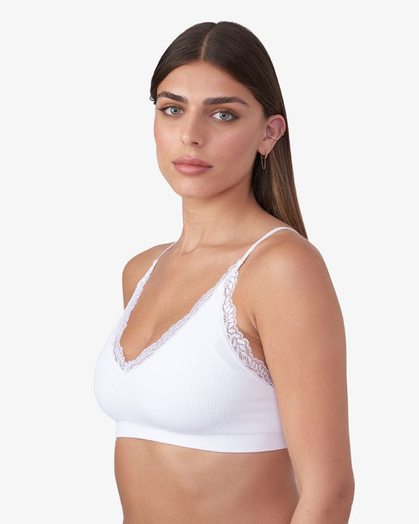 ברלט ריב סימלס בשילוב תחרה  עם קאפ נשלף - WHITE – תמונה 2