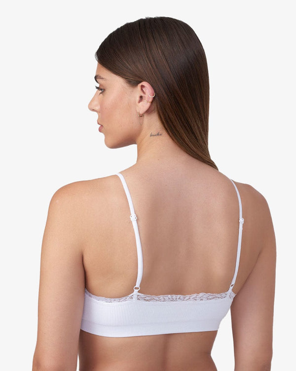 ברלט ריב סימלס בשילוב תחרה  עם קאפ נשלף - WHITE – תמונה 3