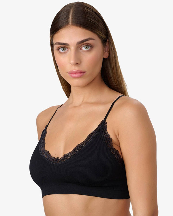 ברלט ריב סימלס בשילוב תחרה  עם קאפ נשלף - BLACK – תמונה 2