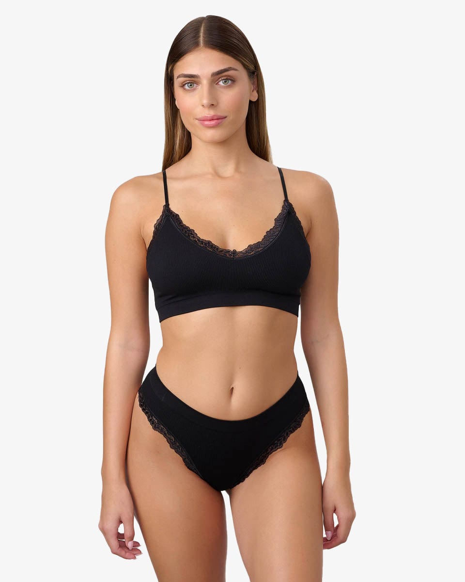 ברלט ריב סימלס בשילוב תחרה  עם קאפ נשלף - BLACK – תמונה 4