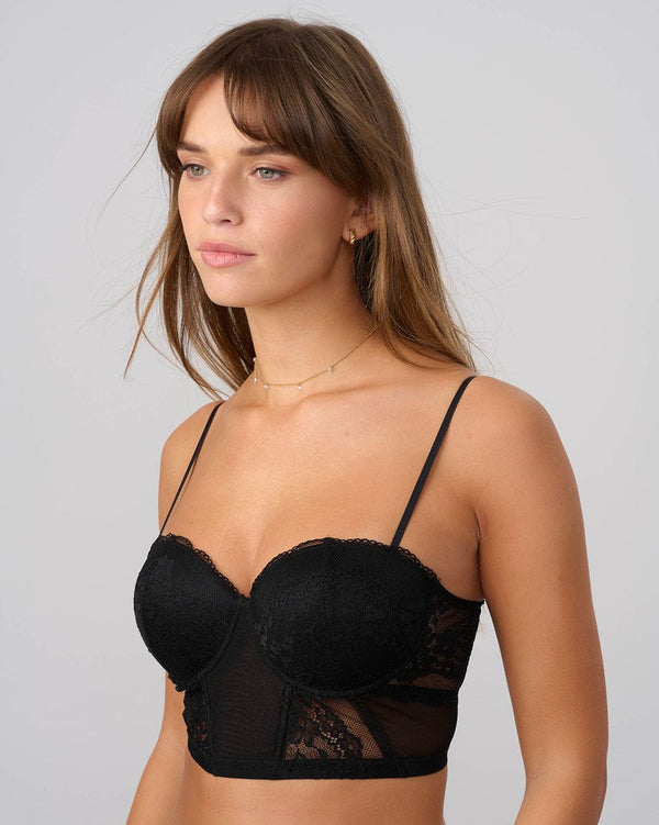 ברלט מרופד עם ברזלים בשילוב  תחרה - BLACK – תמונה 2