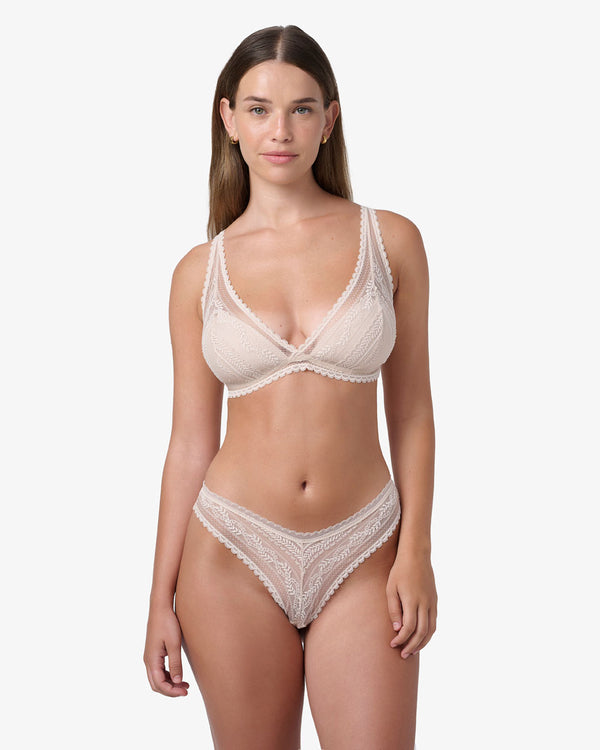 ברלט משולשים  מוארך תחרה  עם קאפ פנימי - OATMEAL