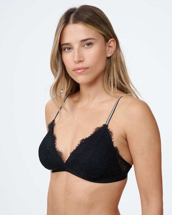 ברלט תחרה בשילוב כתפיות אבני  חן - BLACK – תמונה 2