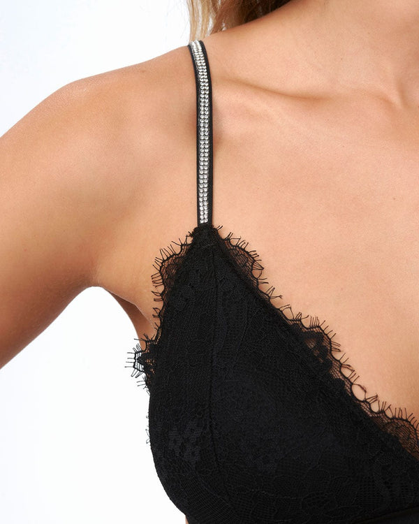 ברלט תחרה בשילוב כתפיות אבני  חן - BLACK – תמונה 5