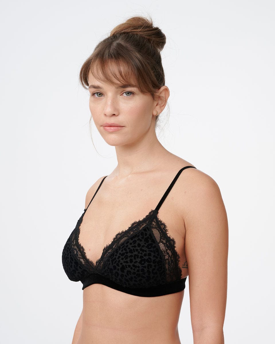 ברלט משולשים כריות נשלפות מבד קטיפה מנומר ותחרה - BLACK – תמונה 2