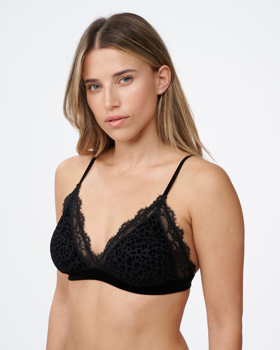 ברלט משולשים כריות נשלפות מבד קטיפה מנומר ותחרה - BLACK – תמונה 6