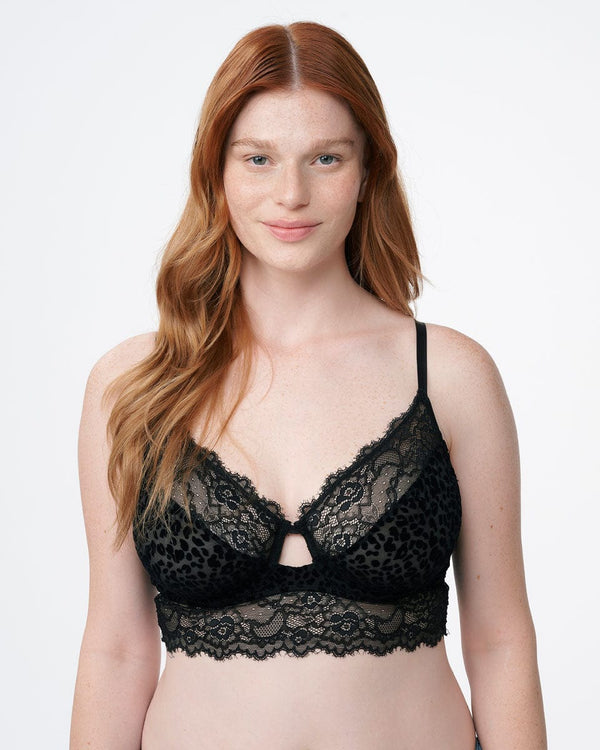 ברלט מרופדת עם ברזלים מבד קטיפה מנומר ותחרה - BLACK – תמונה 6