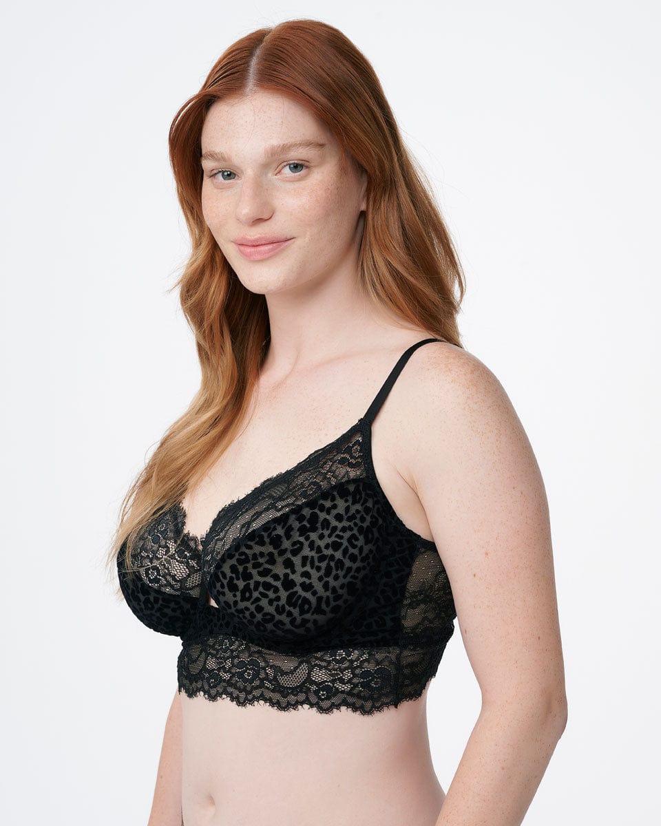 ברלט מרופדת עם ברזלים מבד קטיפה מנומר ותחרה - BLACK – תמונה 7