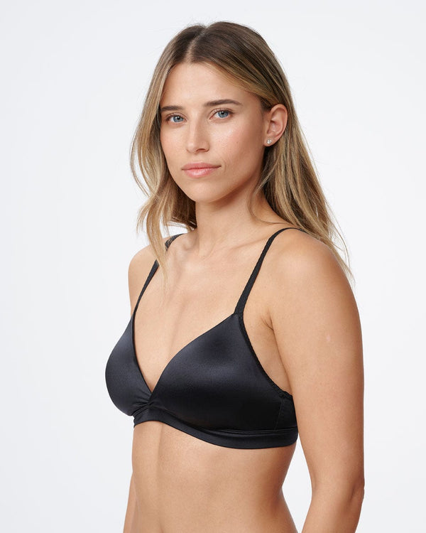 ברלט משולשים מבד מיקרו מבריק עם כריות נשלפות - BLACK – תמונה 2