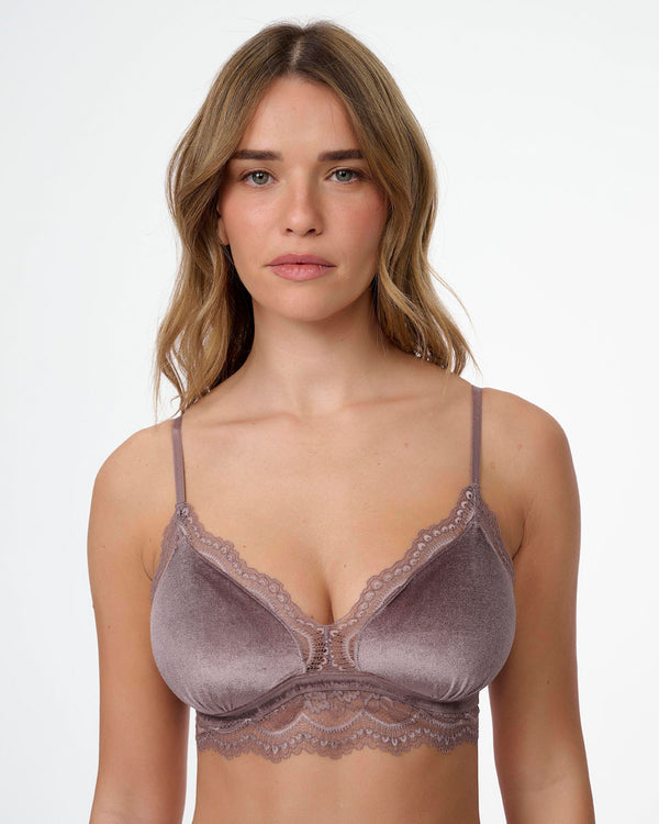 ברלט קטיפה ותחרה ללא ברזל עם קאפ פנימי קבוע