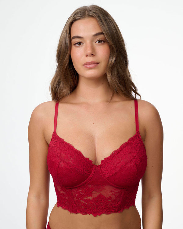 מחוך תחרה עם ברזלים ללא ריפוד במראה חזייה - RUBY RED