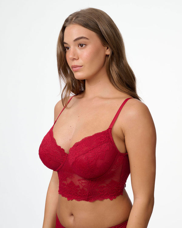 מחוך תחרה עם ברזלים ללא ריפוד במראה חזייה - RUBY RED